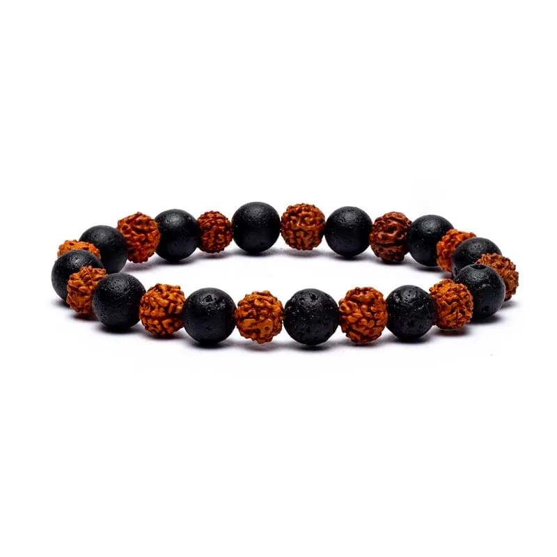 Edelsteen Armband Rudraksha/Lavasteen – elastisch