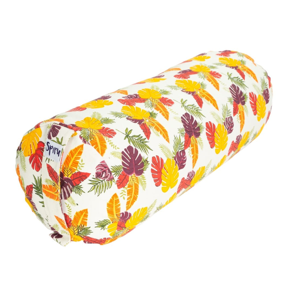 Yoga Bolster Beige Rond Katoen – Floral Print – 59 x 21,5 cm