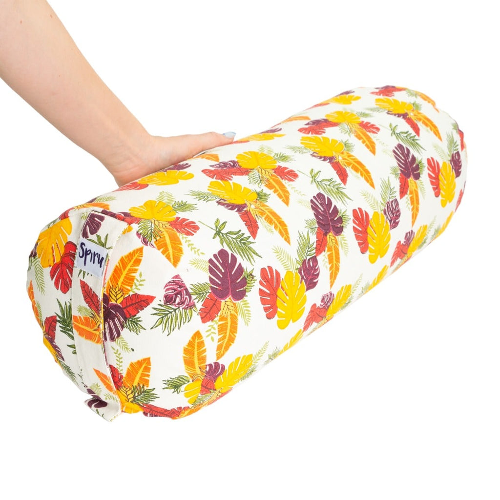 Yoga Bolster Beige Rond Katoen – Floral Print – 59 x 21,5 cm