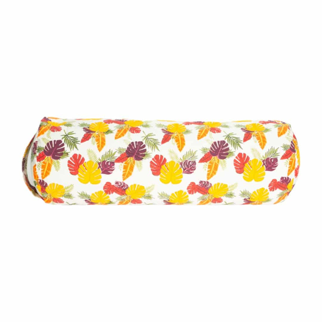 Yoga Bolster Beige Rond Katoen – Floral Print – 59 x 21,5 cm