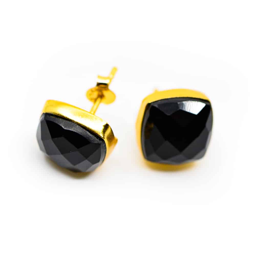 Edelsteen Oorstekers Zwarte Onyx – 925 Zilver & Verguld
