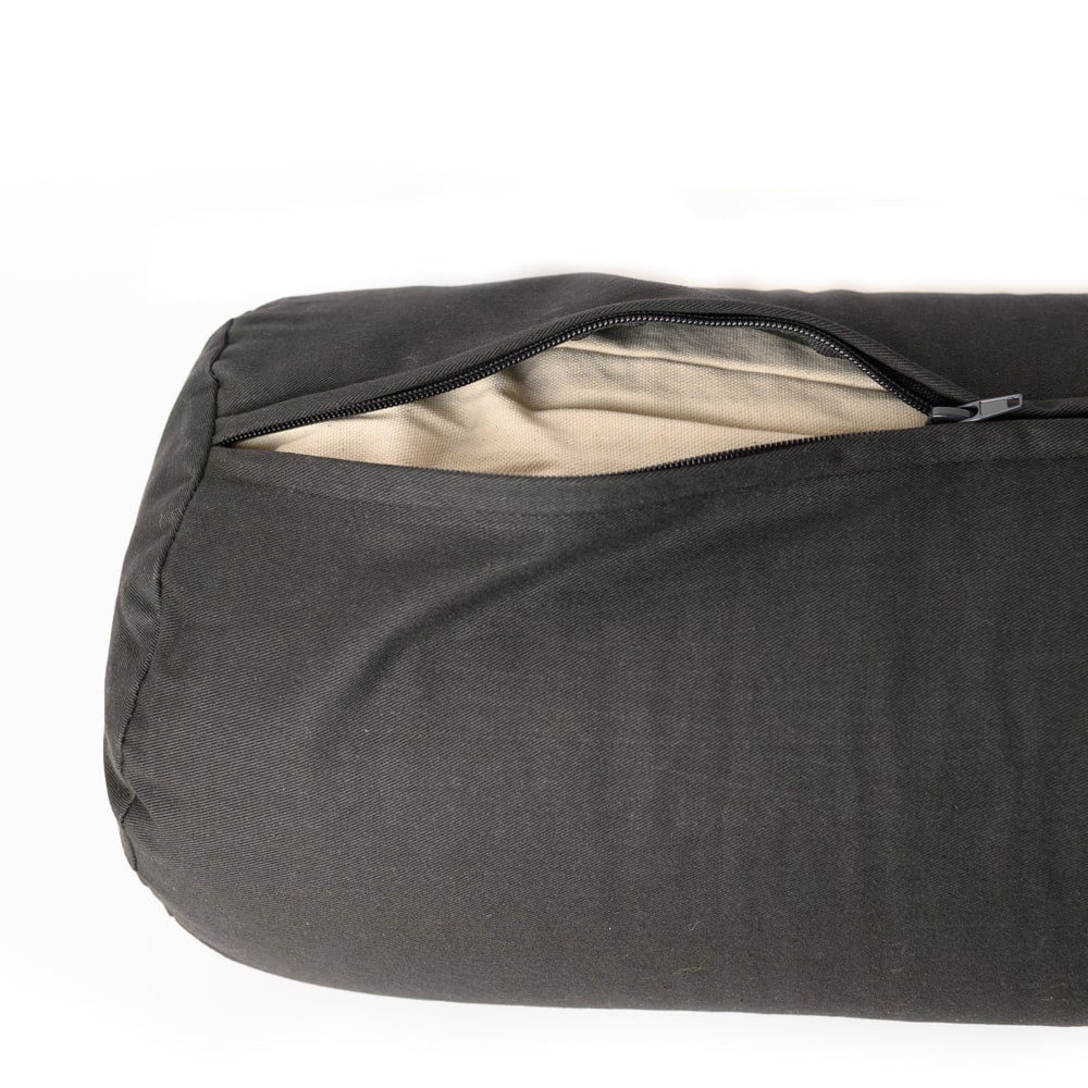 Yoga Bolster Zwart Rond Katoen – Effen – 59 x 21,5 cm