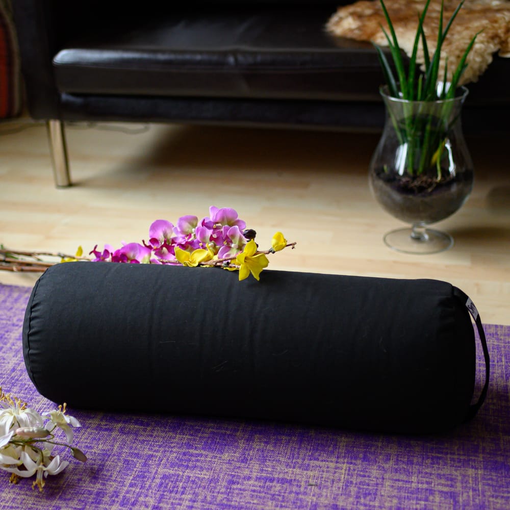 Yoga Bolster Zwart Rond Katoen – Effen – 59 x 21,5 cm
