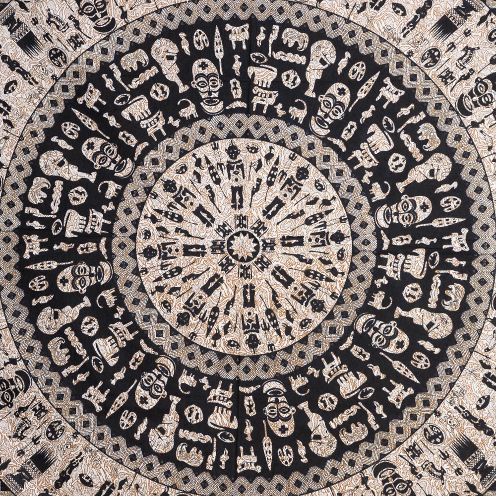 Authentiek Wandkleed Katoen met Mandala ‘Tribal’ Zwart/Wit (230 x 200 cm)