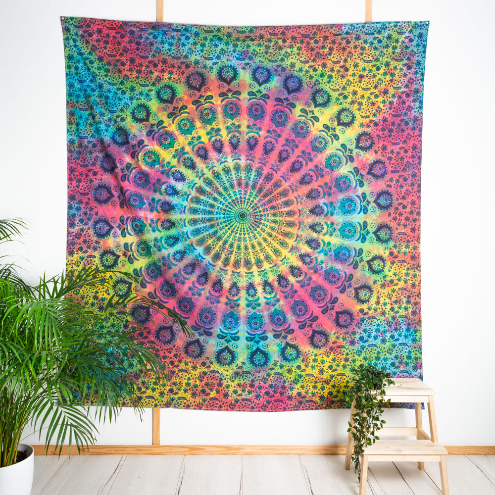 Authentiek Mandala Wandkleed Katoen Regenboog (225 x 210 cm)