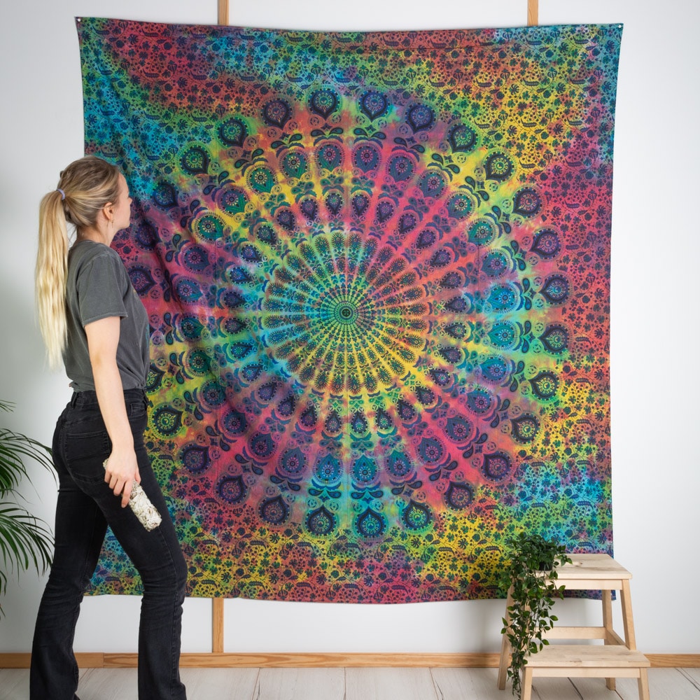 Authentiek Mandala Wandkleed Katoen Regenboog (225 x 210 cm)
