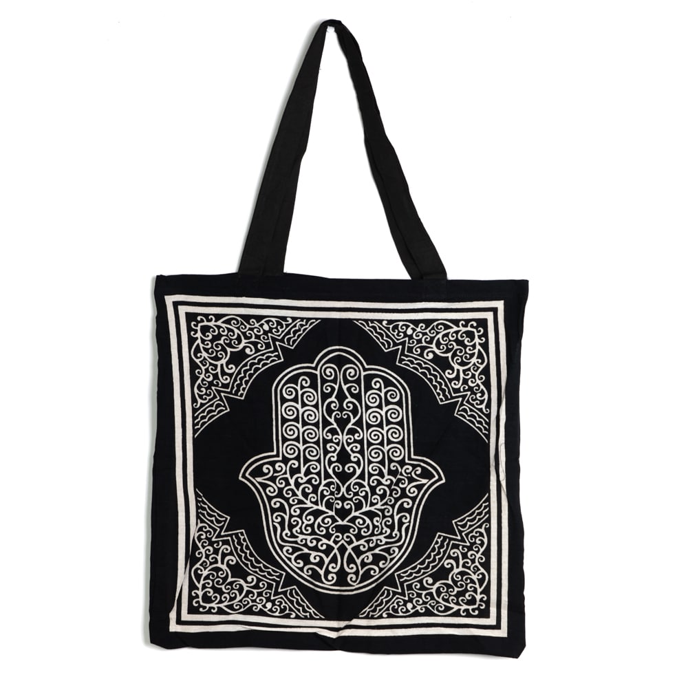 Tote Bag Katoen – Hamsa Hand Zwart/Wit (45 cm)