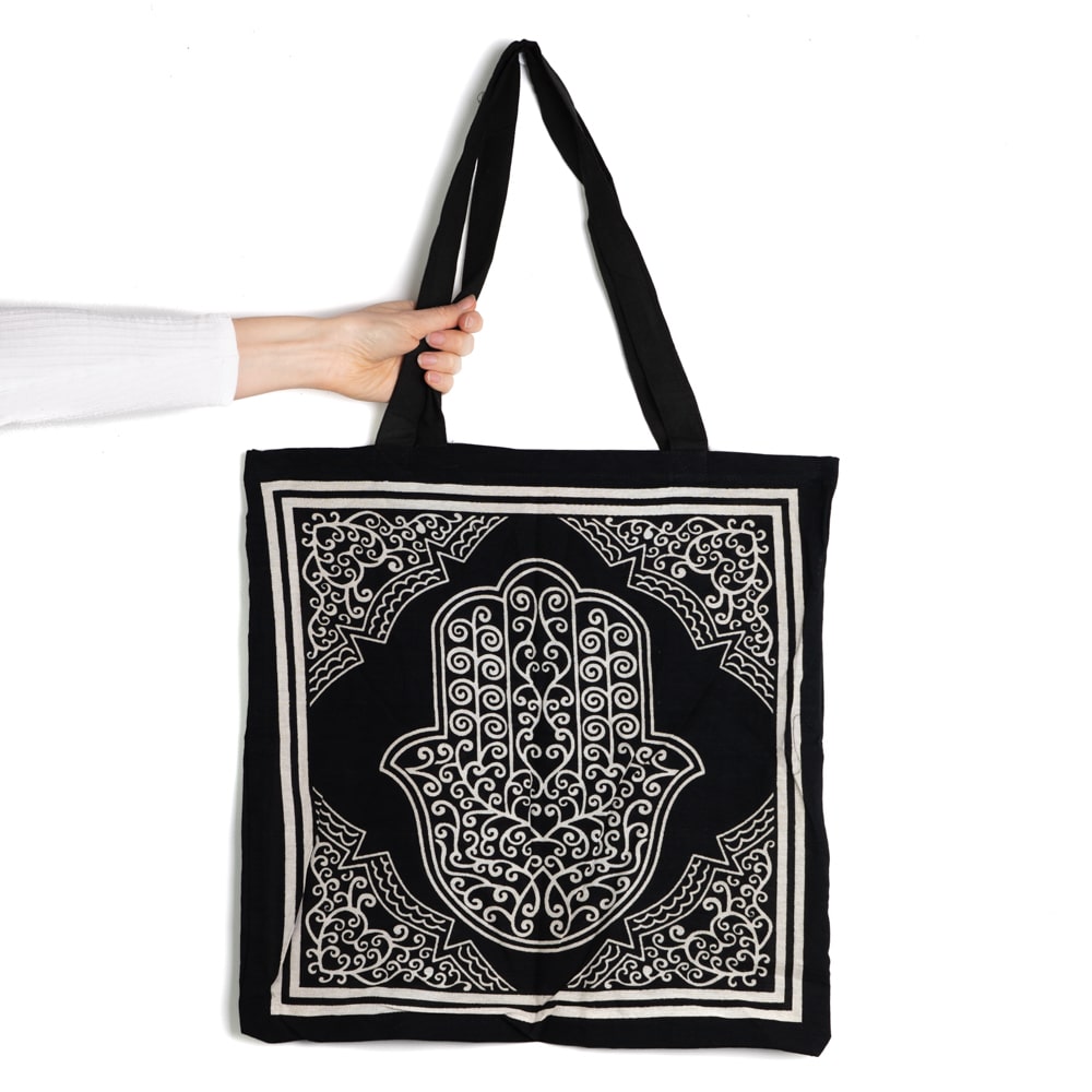 Tote Bag Katoen – Hamsa Hand Zwart/Wit (45 cm)