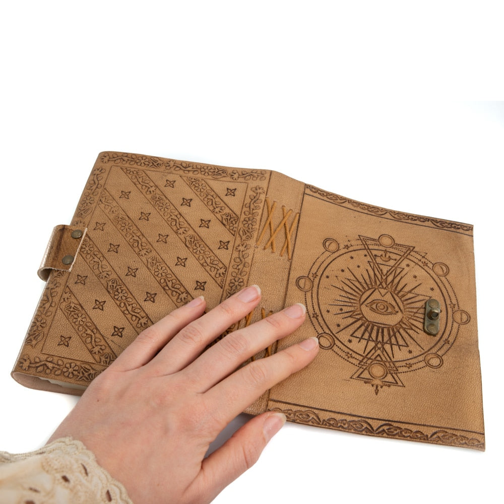 Spiritueel Notitieboekje Leer Alziend Oog (17,5 x 13 cm) – Handgemaakt
