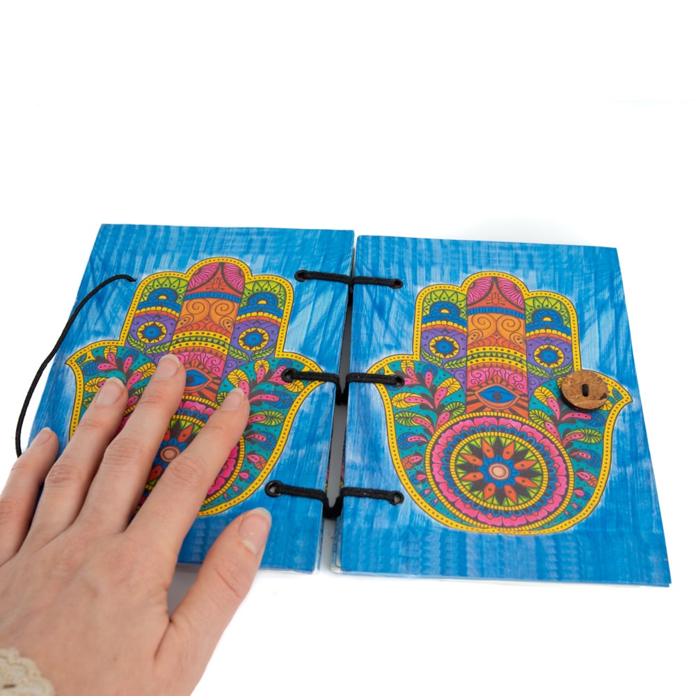 Spiritueel Notitieboekje Hamsa Hand Kleurrijk (18 x 13 cm) – Handgemaakt
