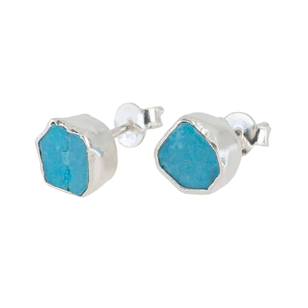 Geboortesteen Oorstekers December Ruwe Turkoois – 925 Zilver