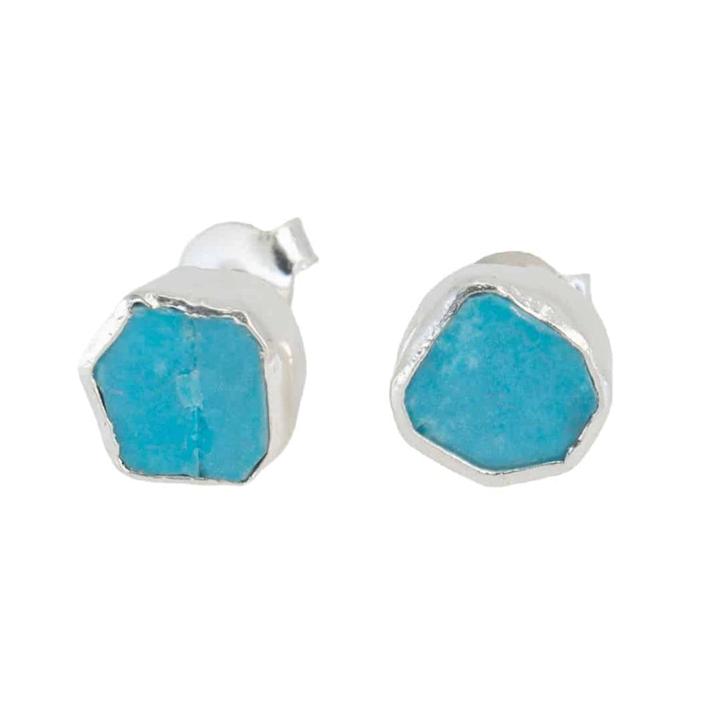 Geboortesteen Oorstekers December Ruwe Turkoois – 925 Zilver