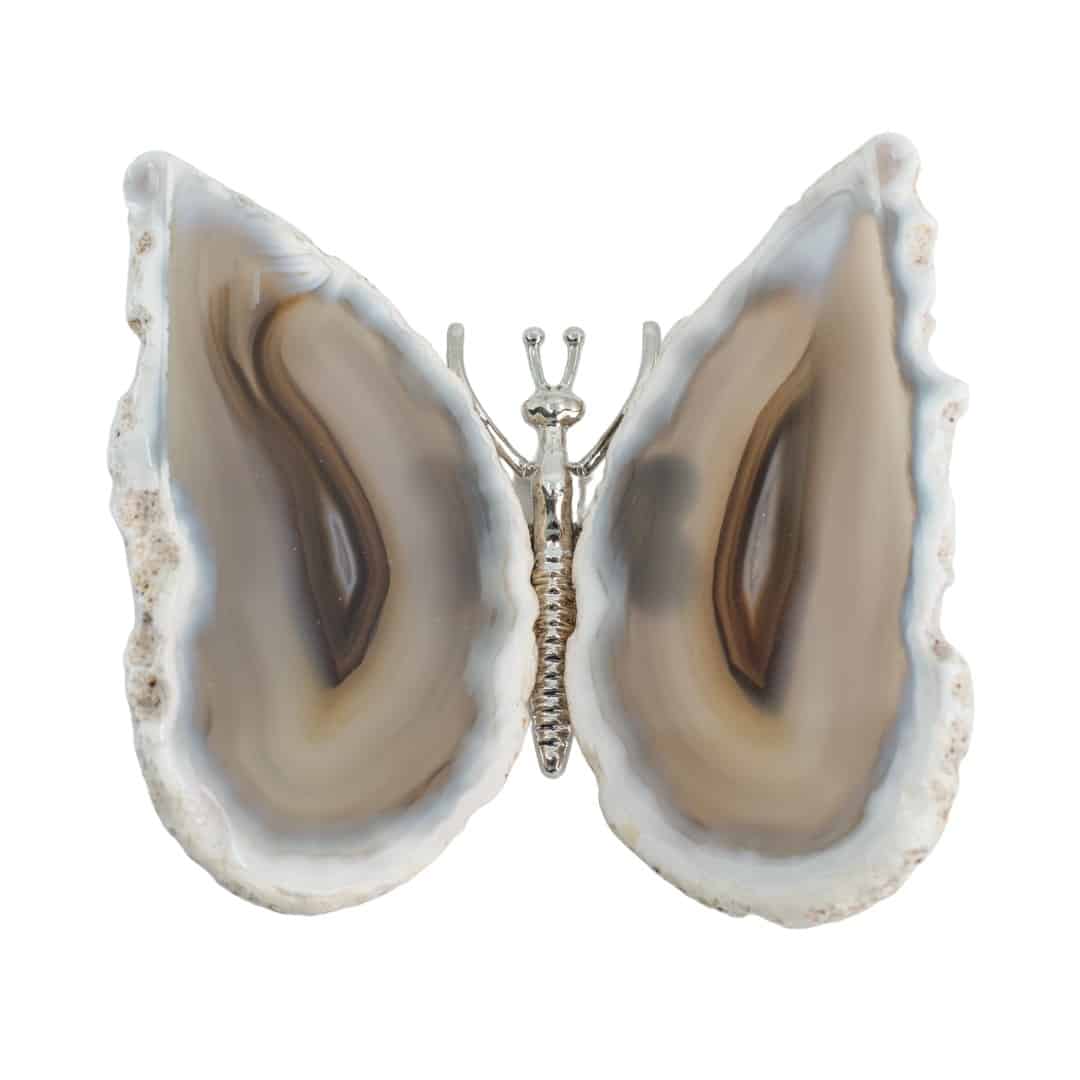 Edelsteen Grijze Agaat Vlinder  – Zilverkleurig (ca. 7 x 5 cm)