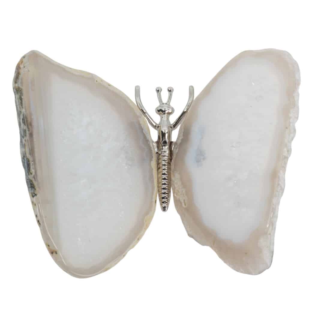 Edelsteen Grijze Agaat Vlinder  – Zilverkleurig (ca. 10 x 8 cm)