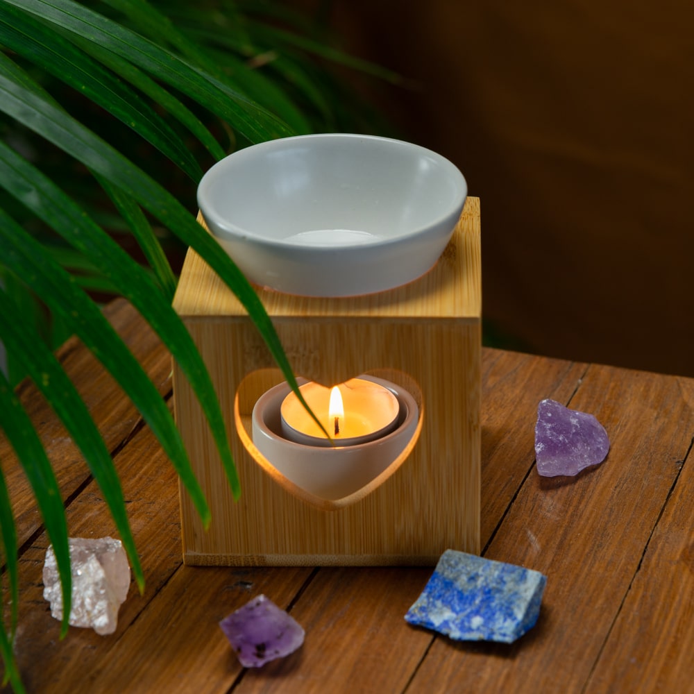 Luxe Aromabrander Bamboe Hart – Wit