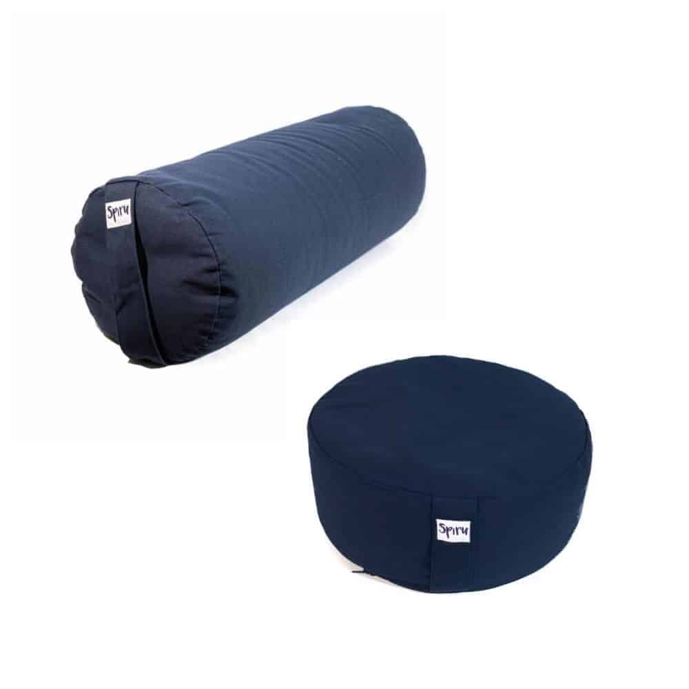 Blauwe Yoga Bolster en Donker Blauw Kussen Set