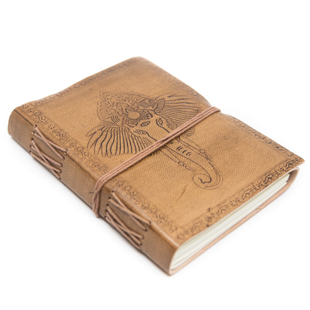 Spiritueel Notitieboekje Leer Ganesha (17,5 x 13 cm) – Handgemaakt