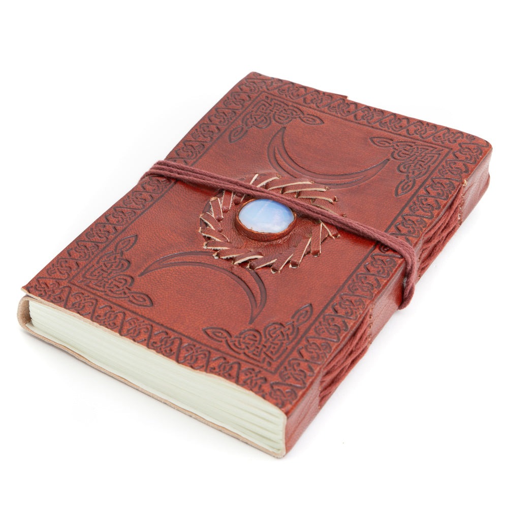 Spiritueel Notitieboekje Leer met Opaliet (17,5 x 13 cm) – Handgemaakt