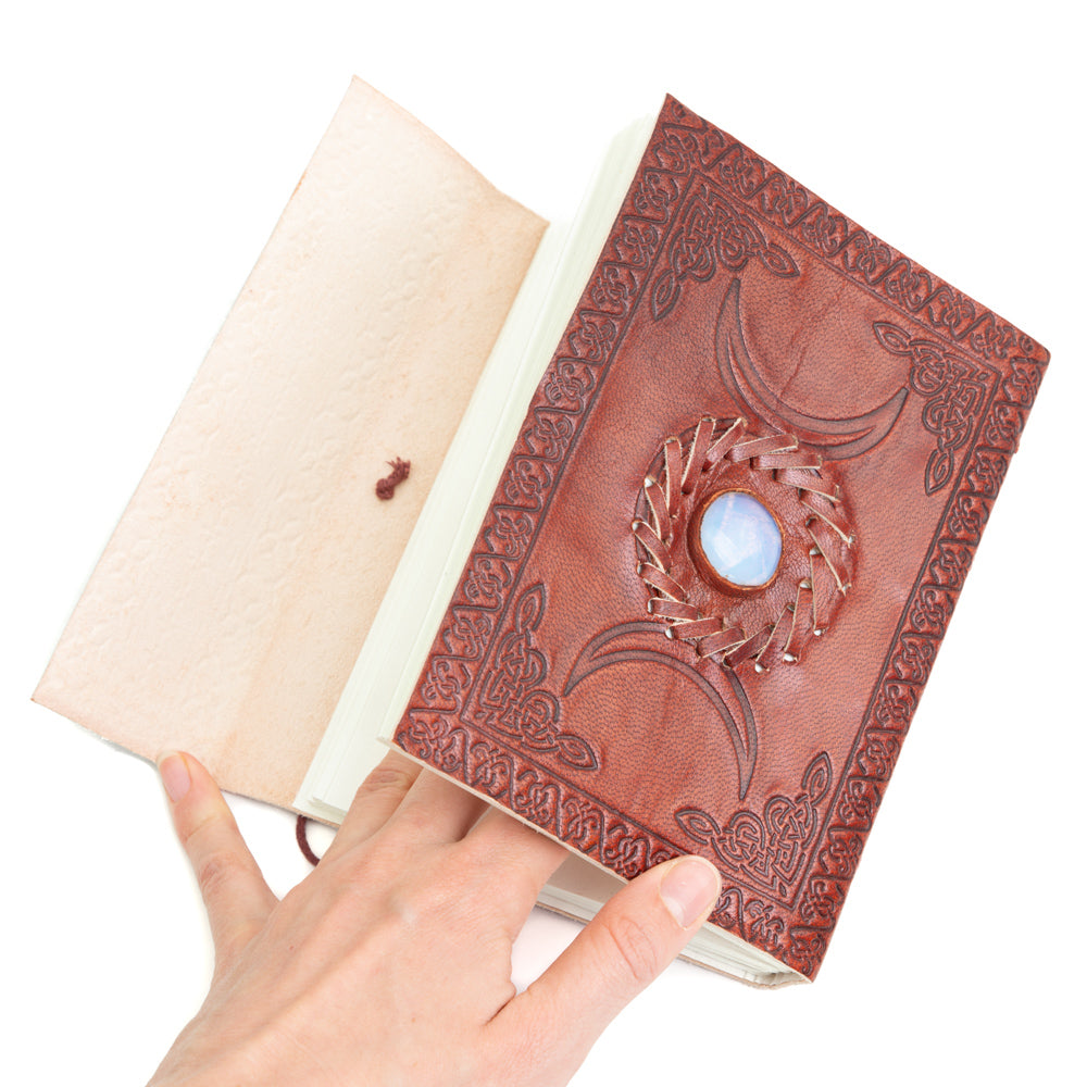 Spiritueel Notitieboekje Leer met Opaliet (17,5 x 13 cm) – Handgemaakt