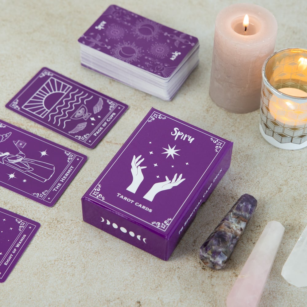 Spiru Tarotkaart Deck – 78 Tarotkaarten inclusief Doosje – Paars