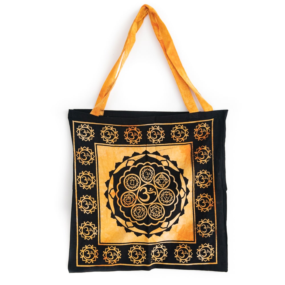Tote Bag Katoen – OHM en Chakras Oranje (45 cm)