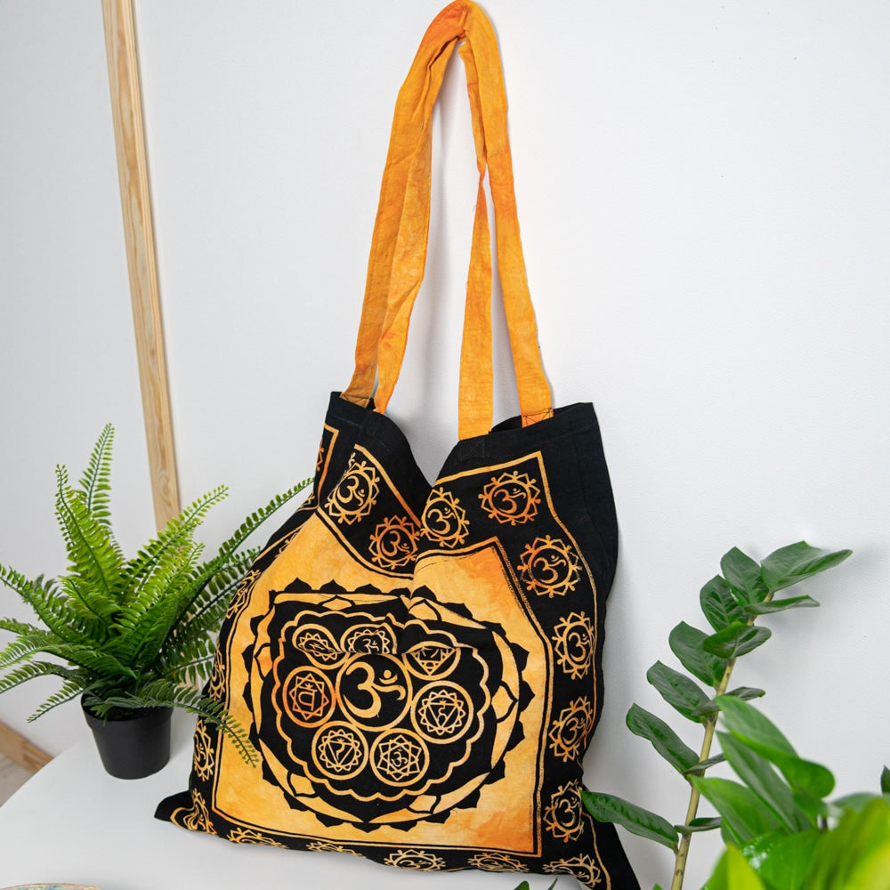 Tote Bag Katoen – OHM en Chakras Oranje (45 cm)