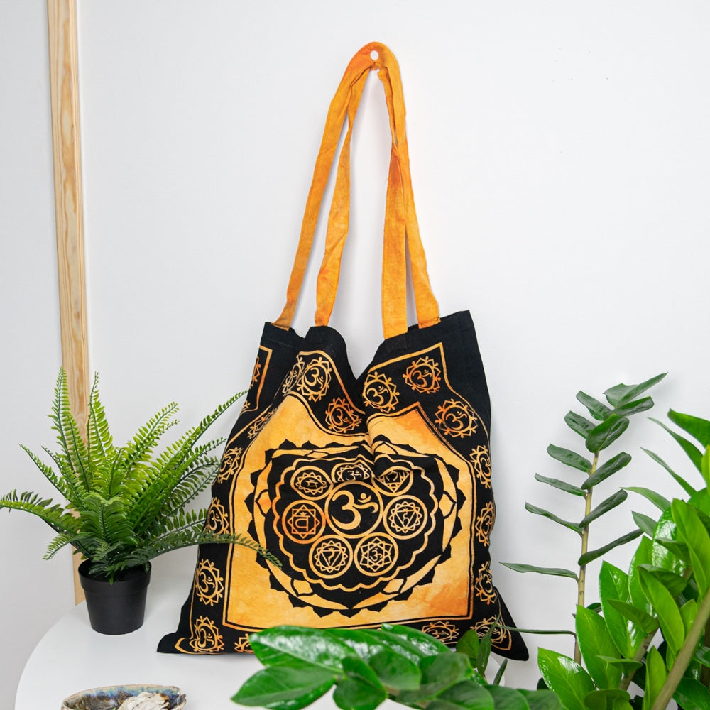 Tote Bag Katoen – OHM en Chakras Oranje (45 cm)