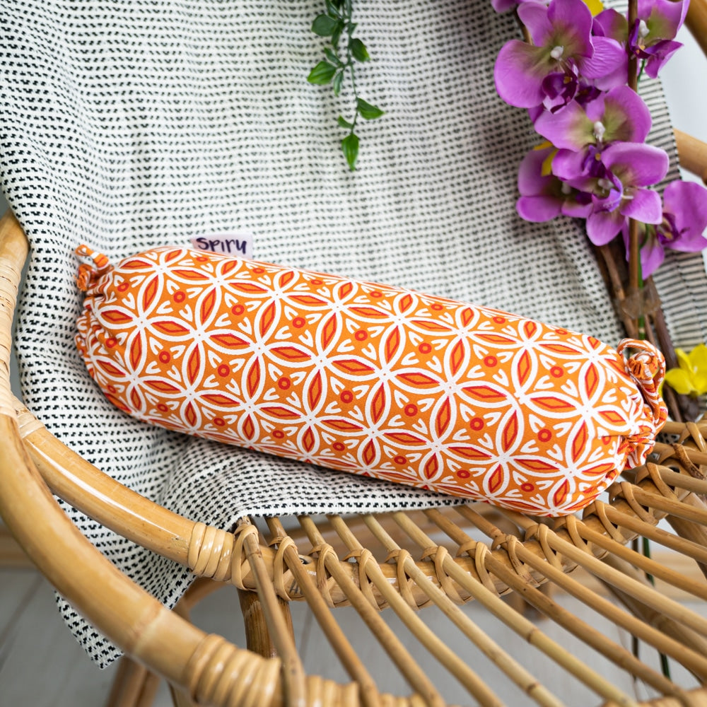 Yoga Mini Nek Bolster Oranje Rond Katoen – 34 x 10 x 10 cm