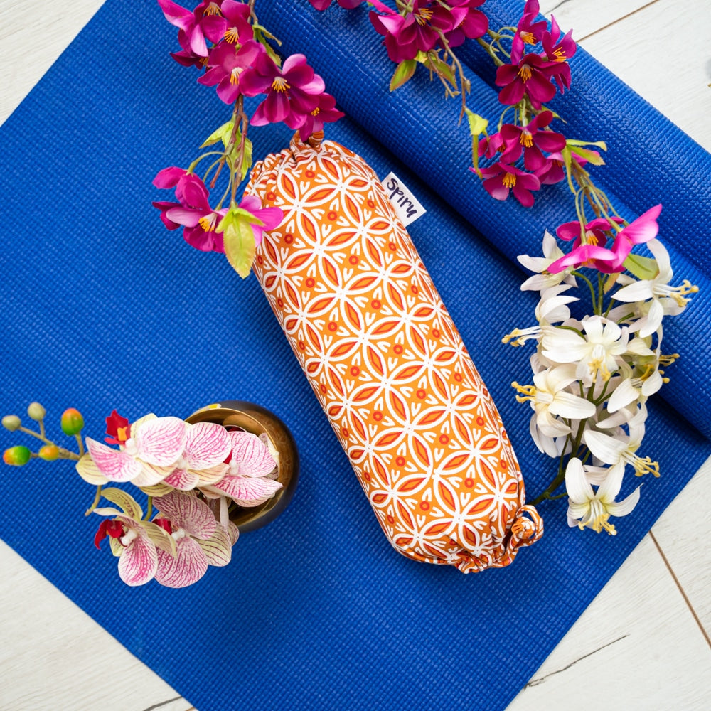 Yoga Mini Nek Bolster Oranje Rond Katoen – 34 x 10 x 10 cm
